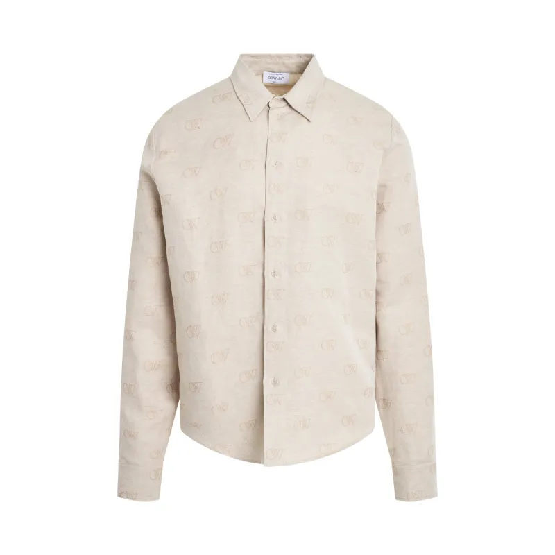 Linen Jacquard Long Sleeve Shirt in Cream sold by MARAIS