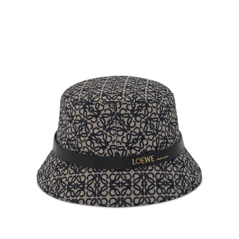 Anagram Jacquard and Calf Bucket Hat in Navy sold by MARAIS