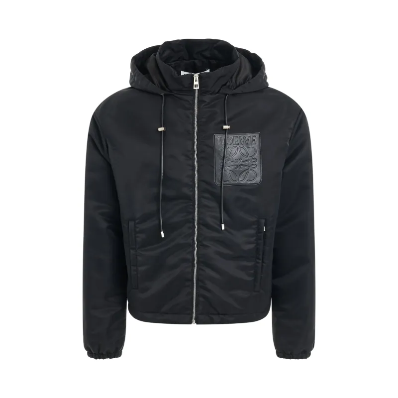 Leather Patch Hooded Jacket in Black sold by MARAIS