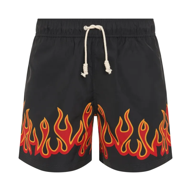 Burning Flames Print Swimshort in Black/Red sold by MARAIS