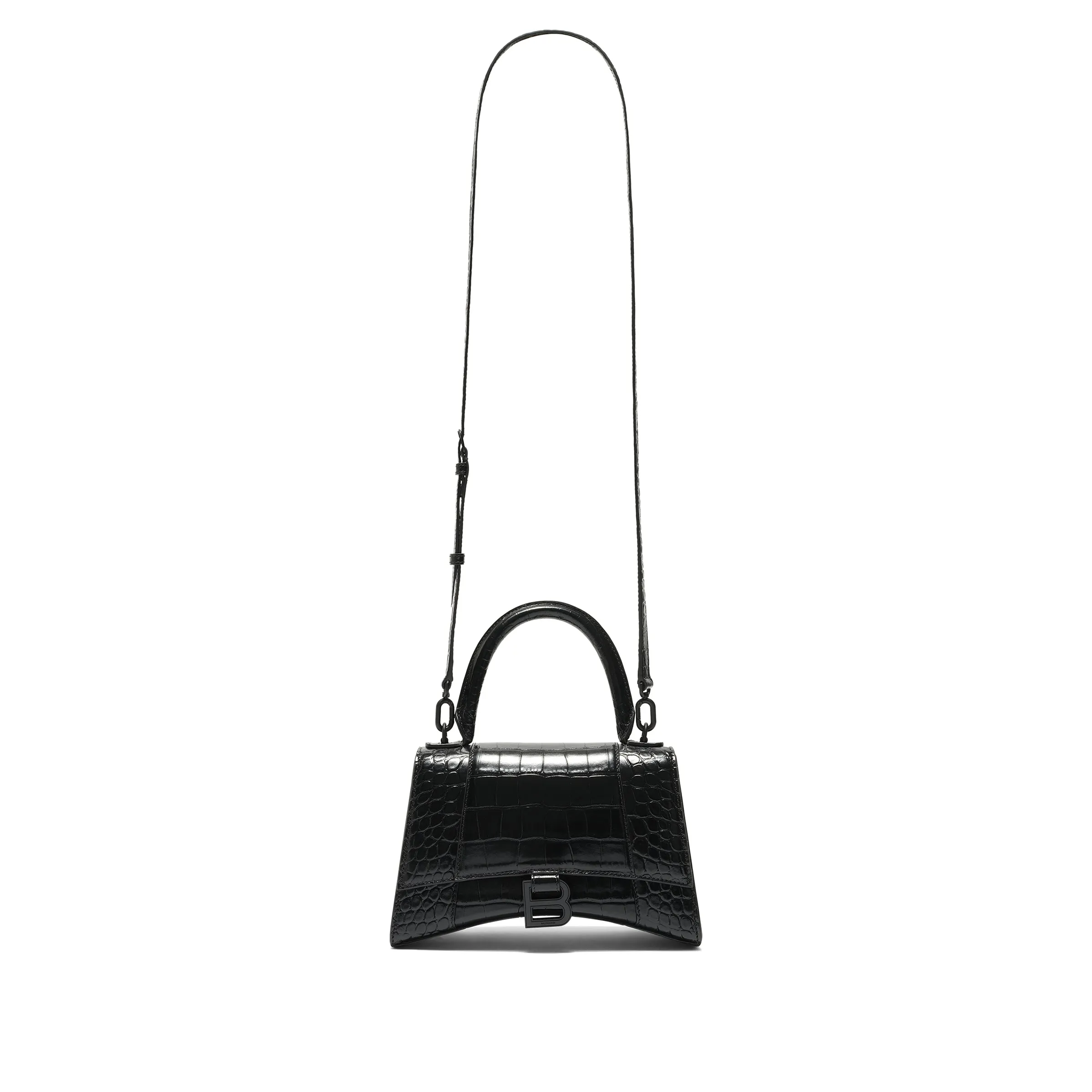 Hourglass Small Croco Embossed Bag in Black sold by MARAIS