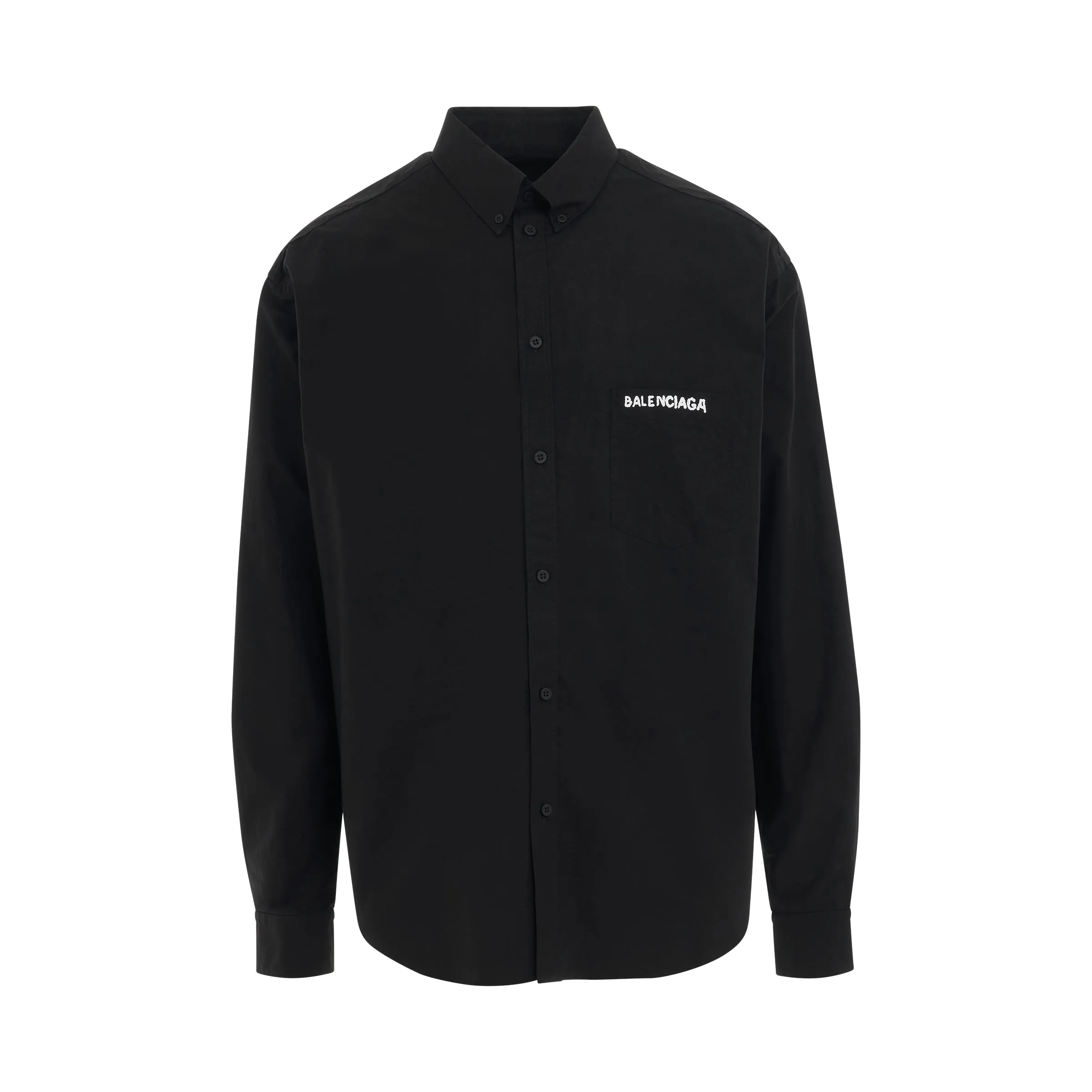 Logo Long Sleeve Oversized Shirt in Black sold by MARAIS