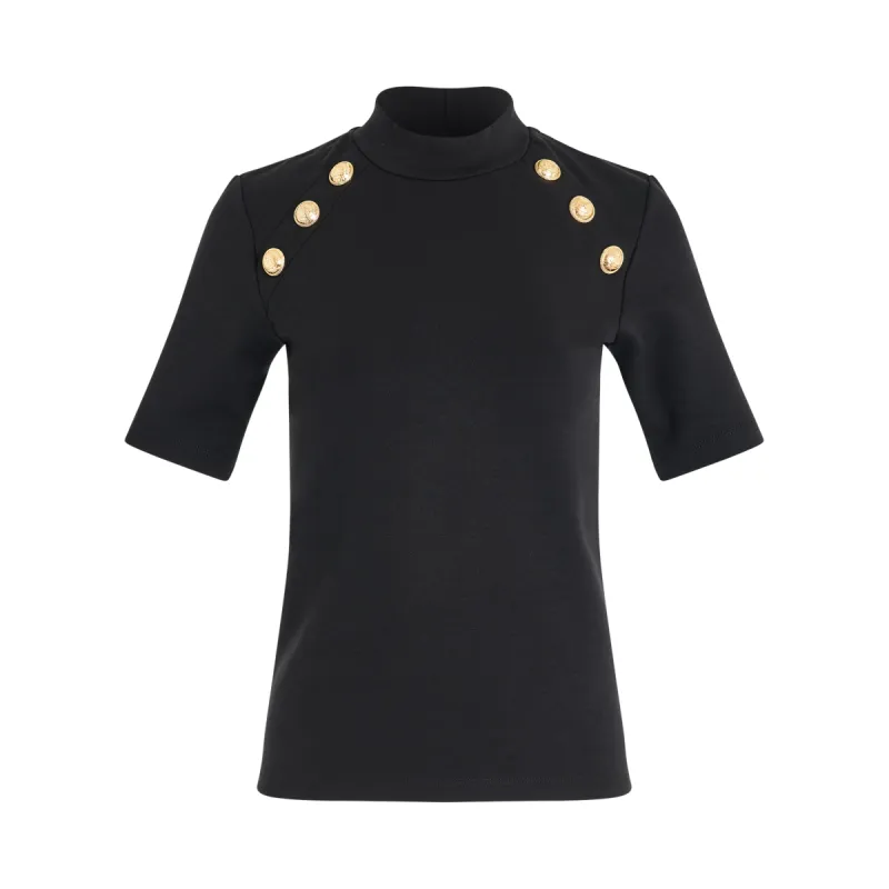 6 Button Raglan Stretch T-Shirt in Black sold by MARAIS