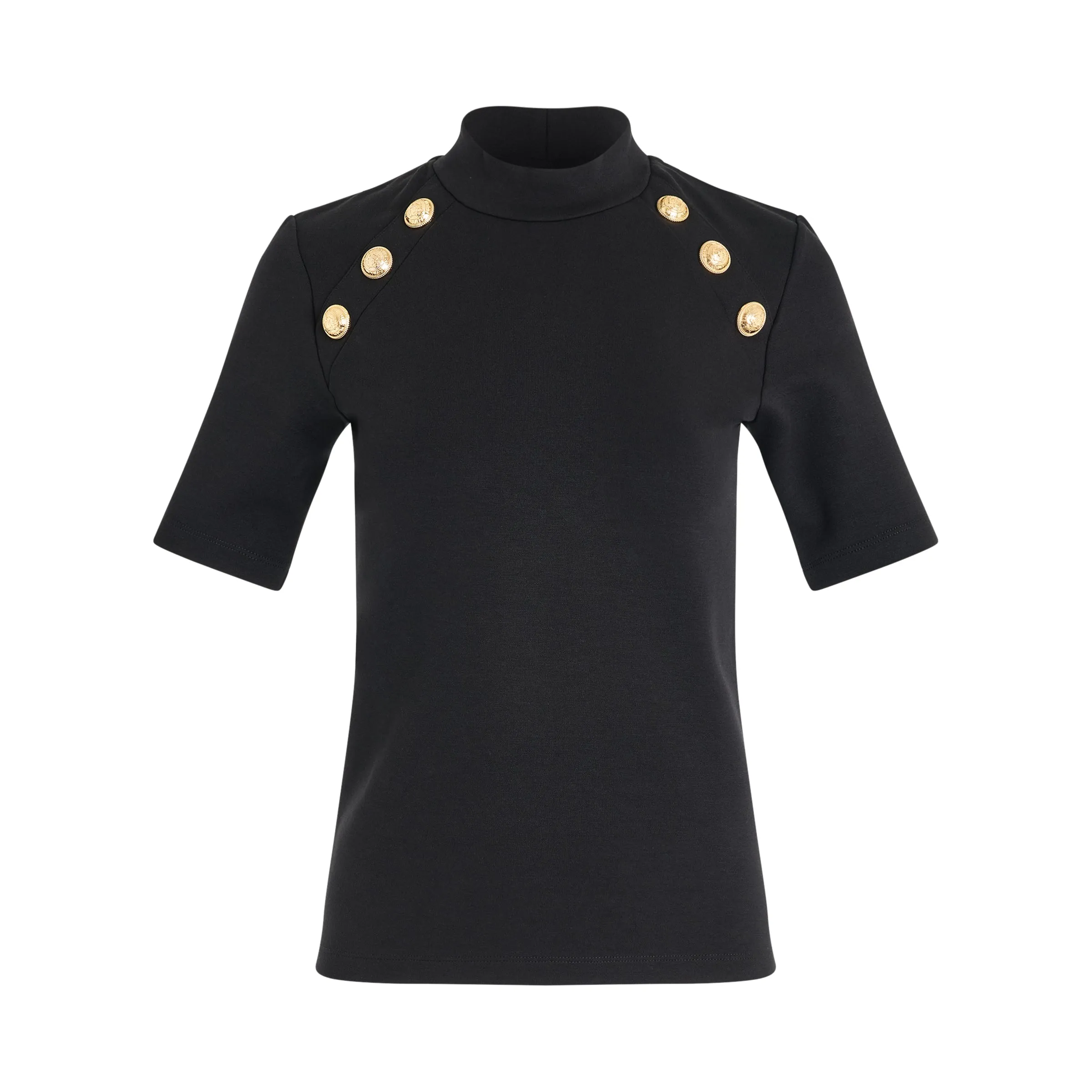 6 Button Raglan Stretch T-Shirt in Black sold by MARAIS