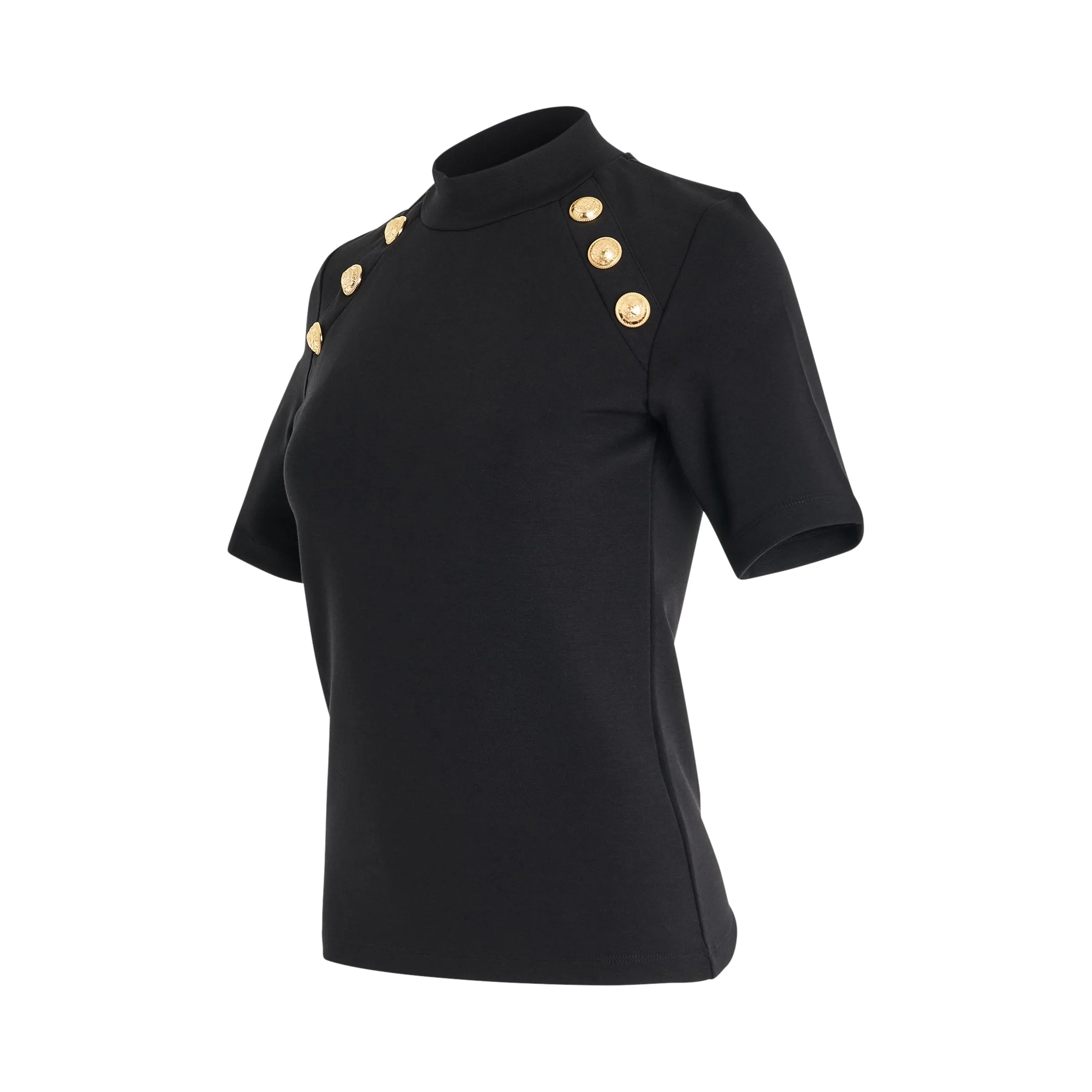 6 Button Raglan Stretch T-Shirt in Black sold by MARAIS product image thumbnail 2