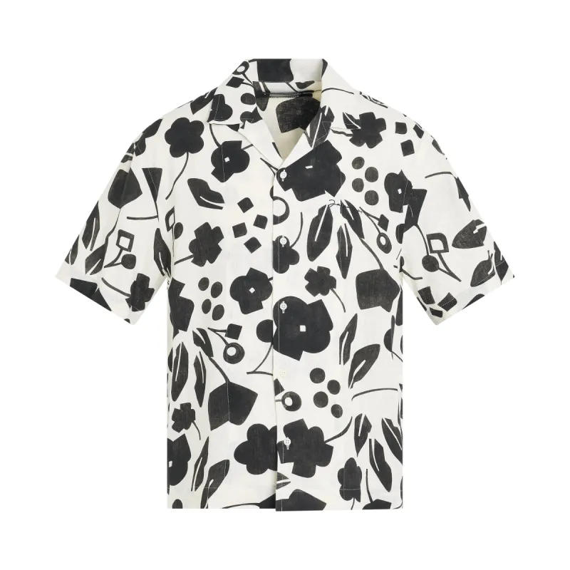 Jean Cubic Flower Print Short Sleeve Shirt in White/Black sold by MARAIS