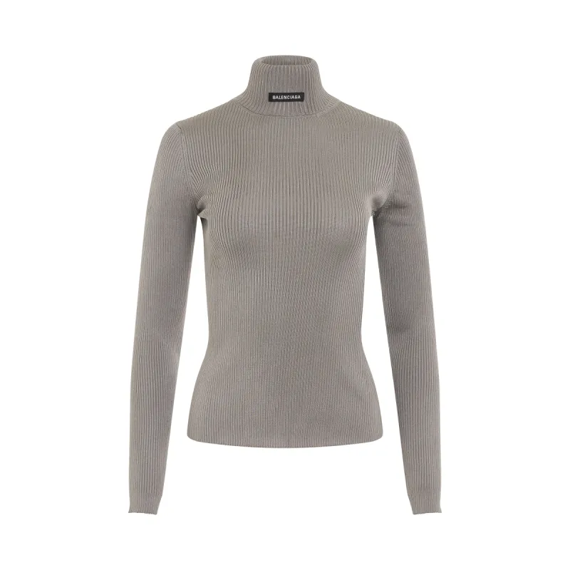 Long Sleeve Fitted Rib Knit Turtleneck in Grey sold by MARAIS
