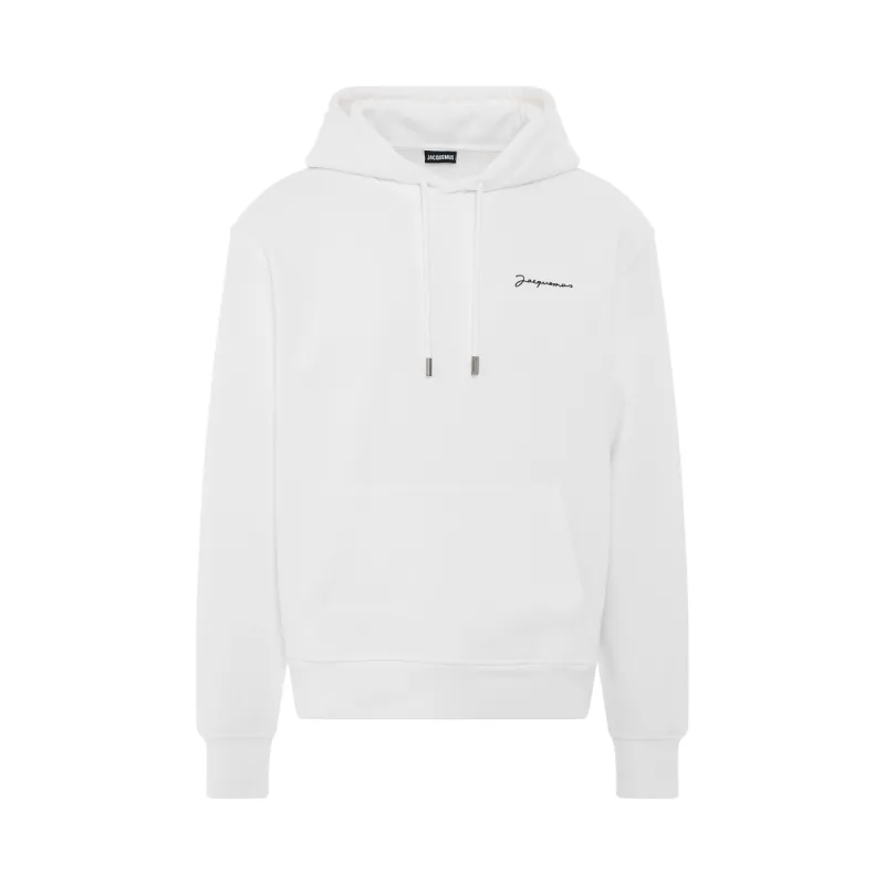 Signature Embroidered Logo Hoodie in White sold by MARAIS