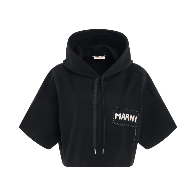 Patch Logo Cropped Hoodie in Black sold by MARAIS