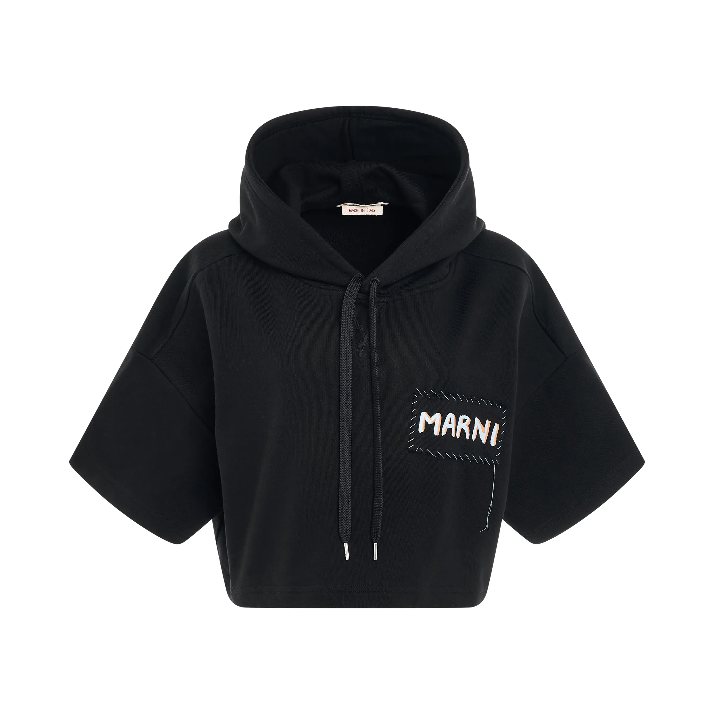 Patch Logo Cropped Hoodie in Black sold by MARAIS