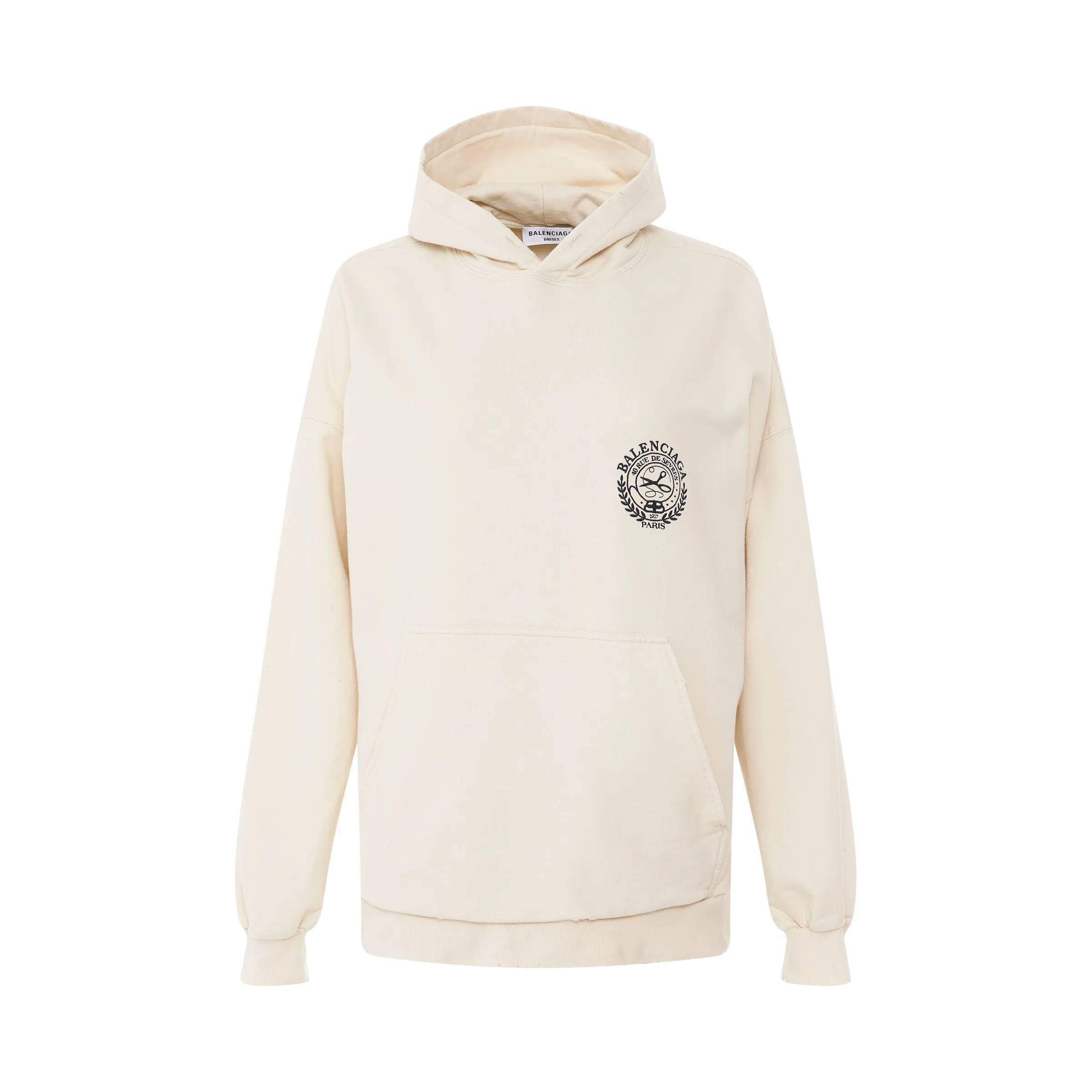 Scissors Crest Embroidered Wide Fit Hoodie in Cream sold by MARAIS