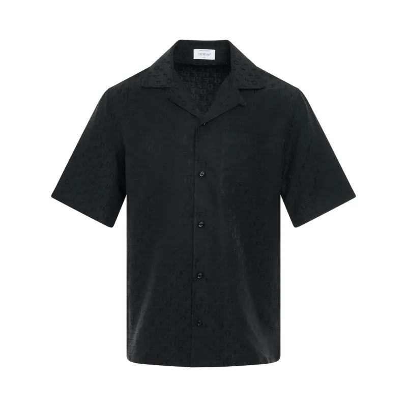 Jacquard Logo Camp Collar Shirt in Black sold by MARAIS