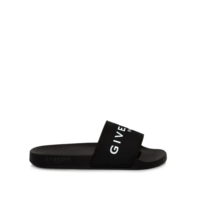 Logo Flat Sandal with Raised Logo in Black sold by MARAIS