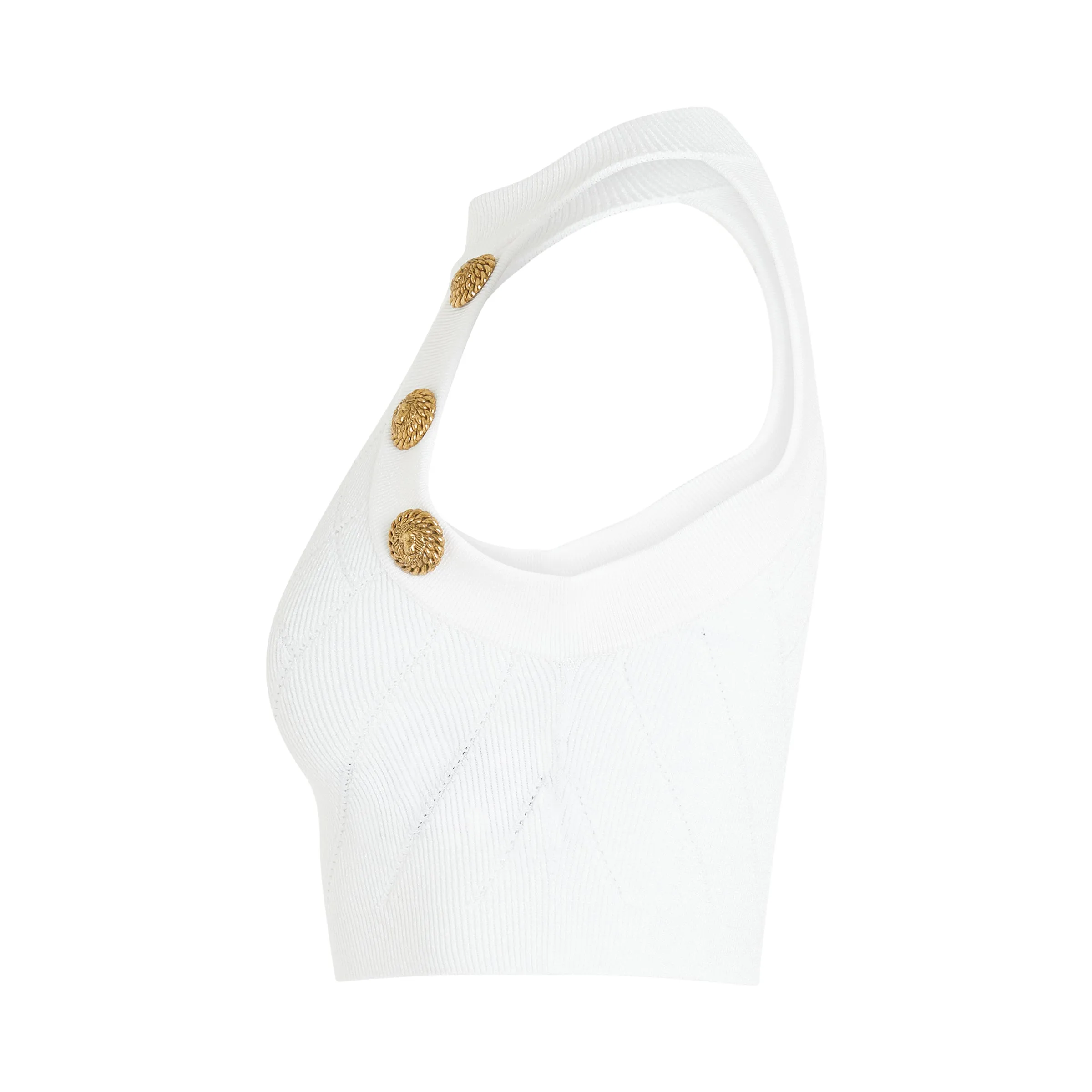 Short-sleeve 6 Button Knit Cropped Top in White sold by MARAIS product image thumbnail 3