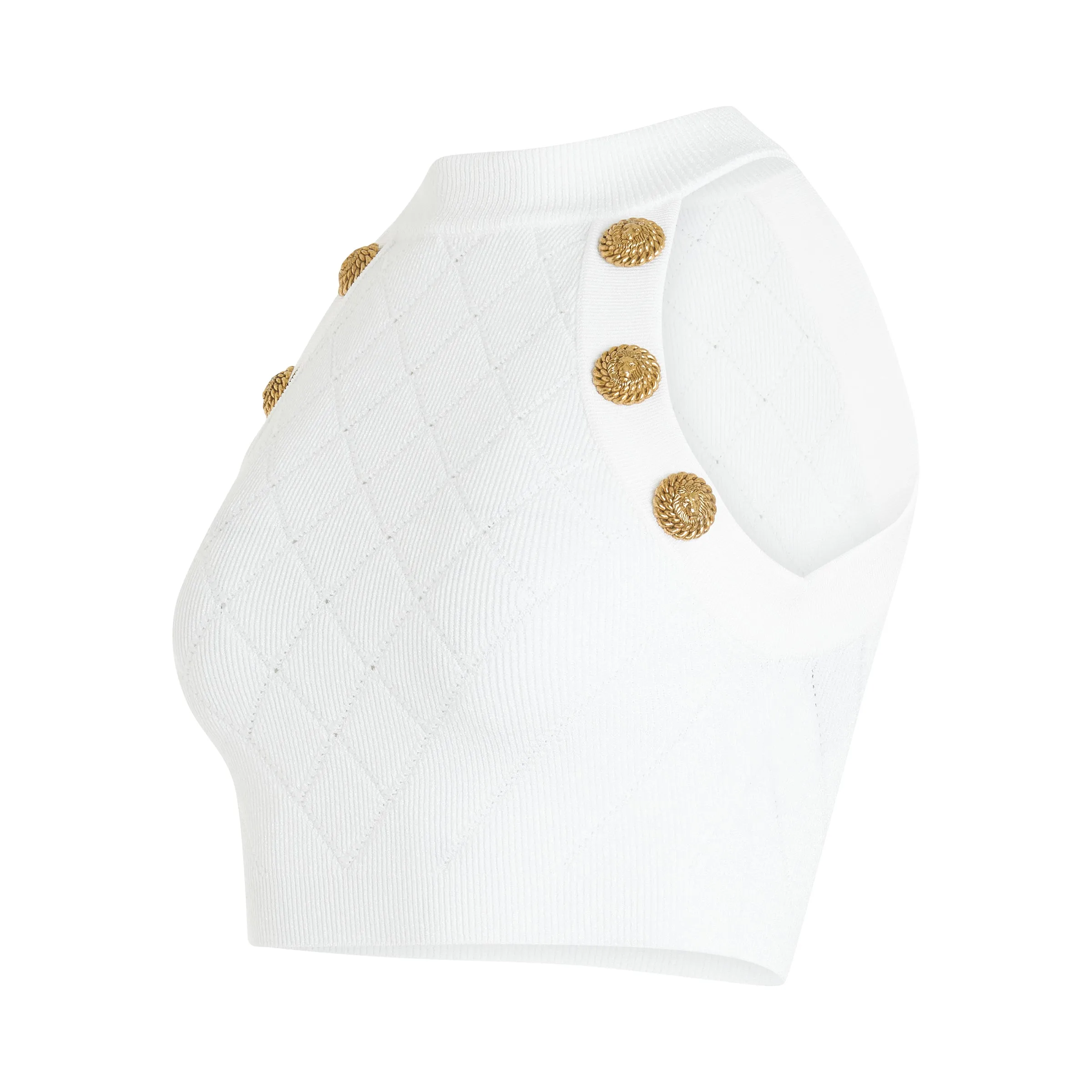 Short-sleeve 6 Button Knit Cropped Top in White sold by MARAIS product image thumbnail 2