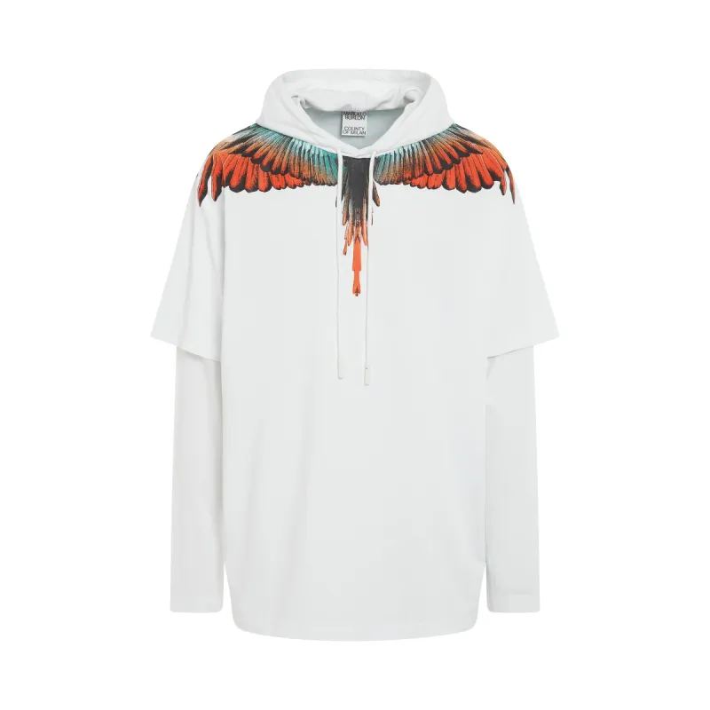 Icon Wings Double Sleeves T-Shirt in White/Orange sold by MARAIS