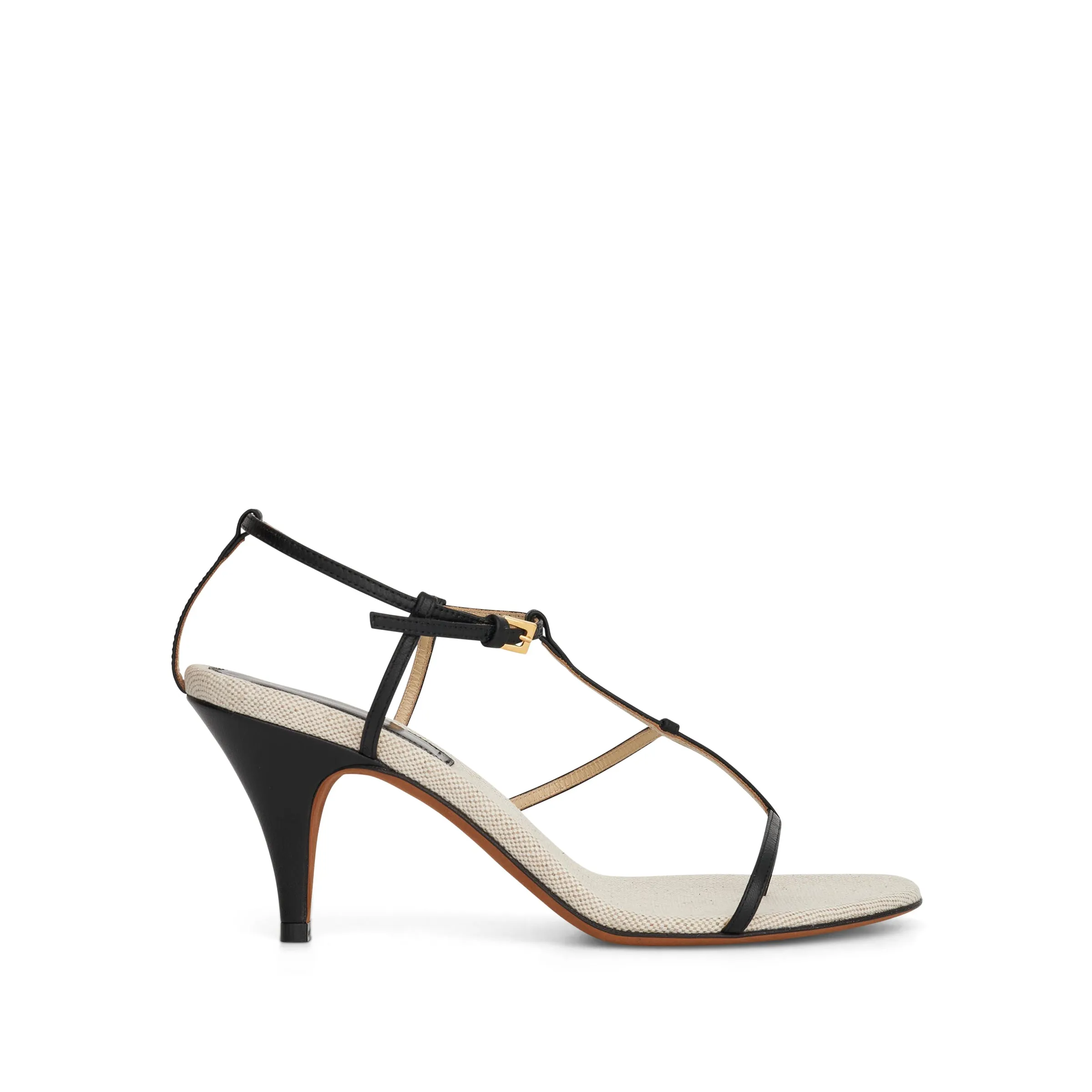 Jones T-Strap Heel Sandals in Black/Natural sold by MARAIS