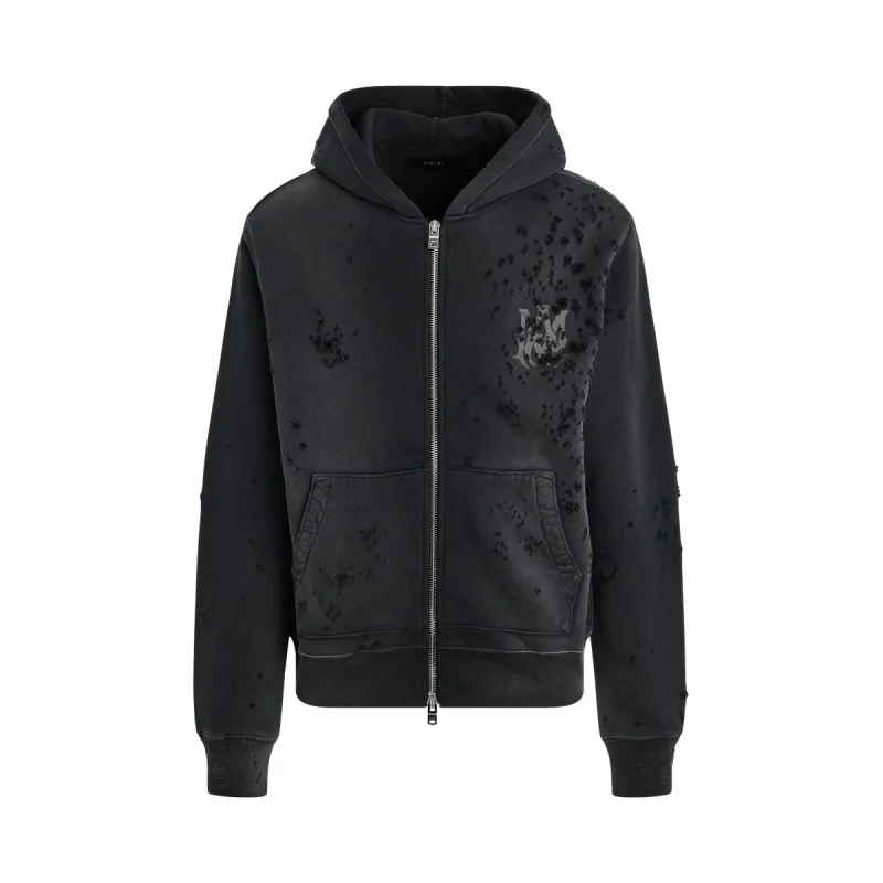 MA Logo Shotgun Zip Hoodie in Faded Black made by AMIRI