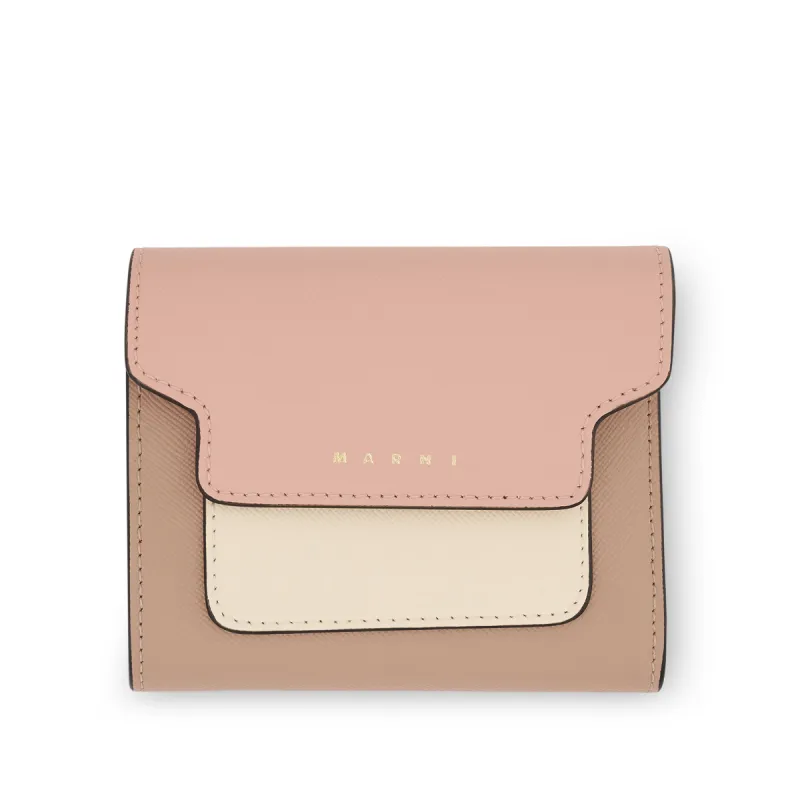 Logo Squared Flap Wallet in Camellia/Talc sold by MARAIS