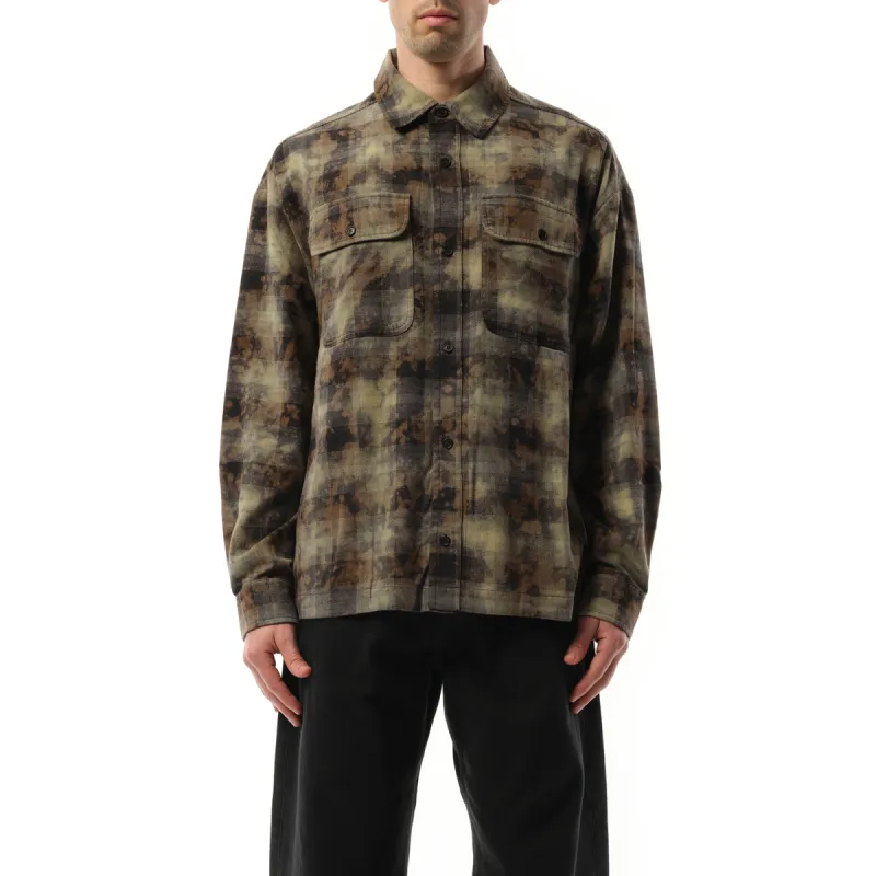 Long Sleeve Curved Logo Check Shirt in Grey/Off White sold by MARAIS