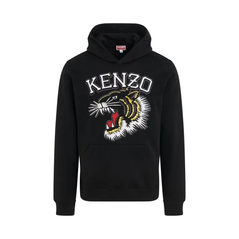 Tiger Varsity Slim Hoodie in Black sold by MARAIS