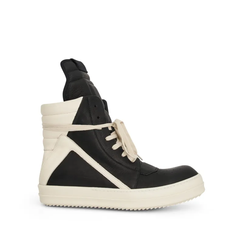Washed Calf Geobasket Leather Sneaker in Black/Milk sold by MARAIS