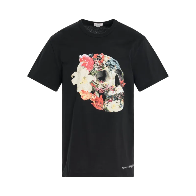 Floral Skull Print T-Shirt in Black/White/Red sold by MARAIS