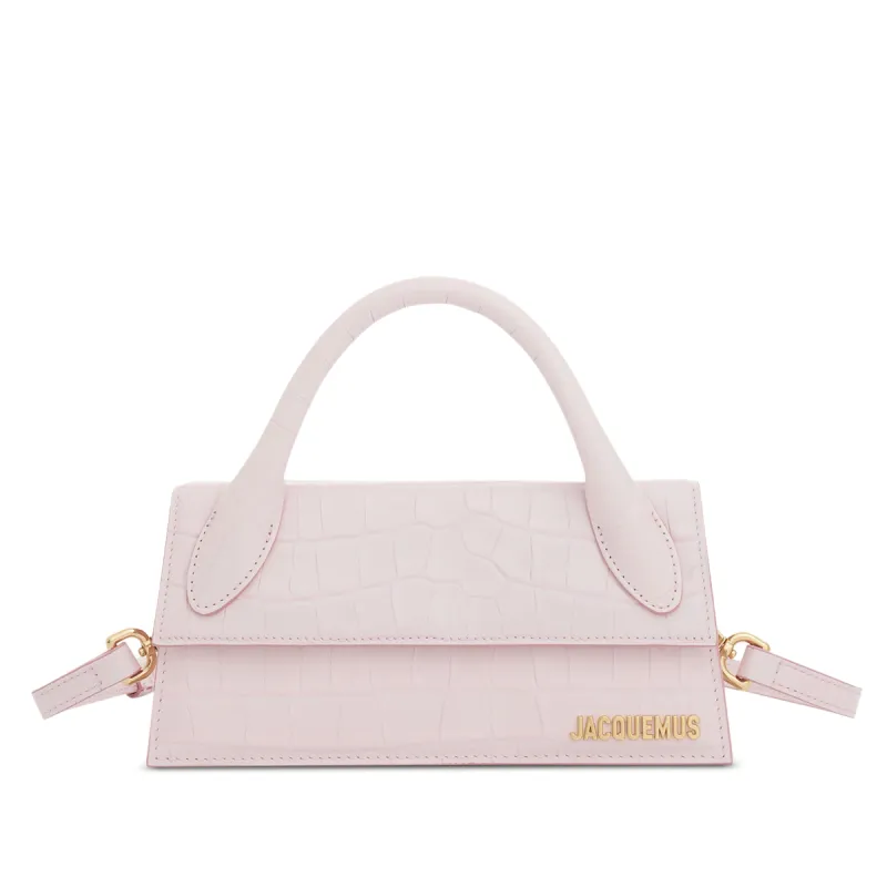 Le Chiquito Long Croc Embossed Leather Bag in Pale Pink sold by MARAIS