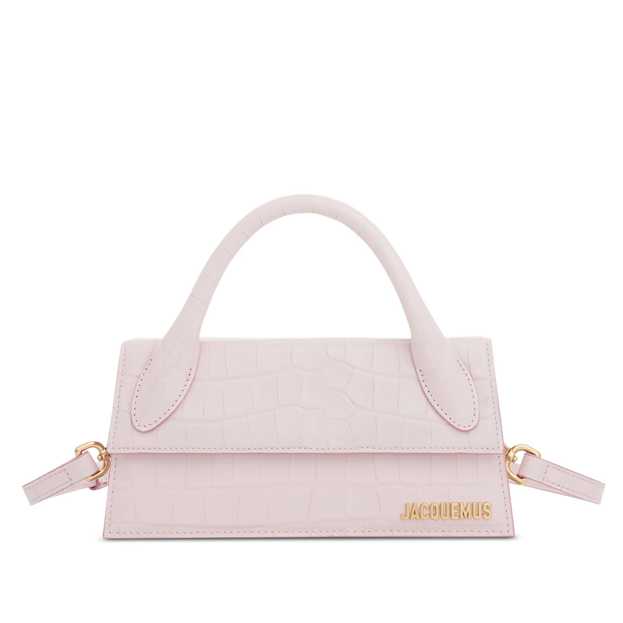 Le Chiquito Long Croc Embossed Leather Bag in Pale Pink sold by MARAIS
