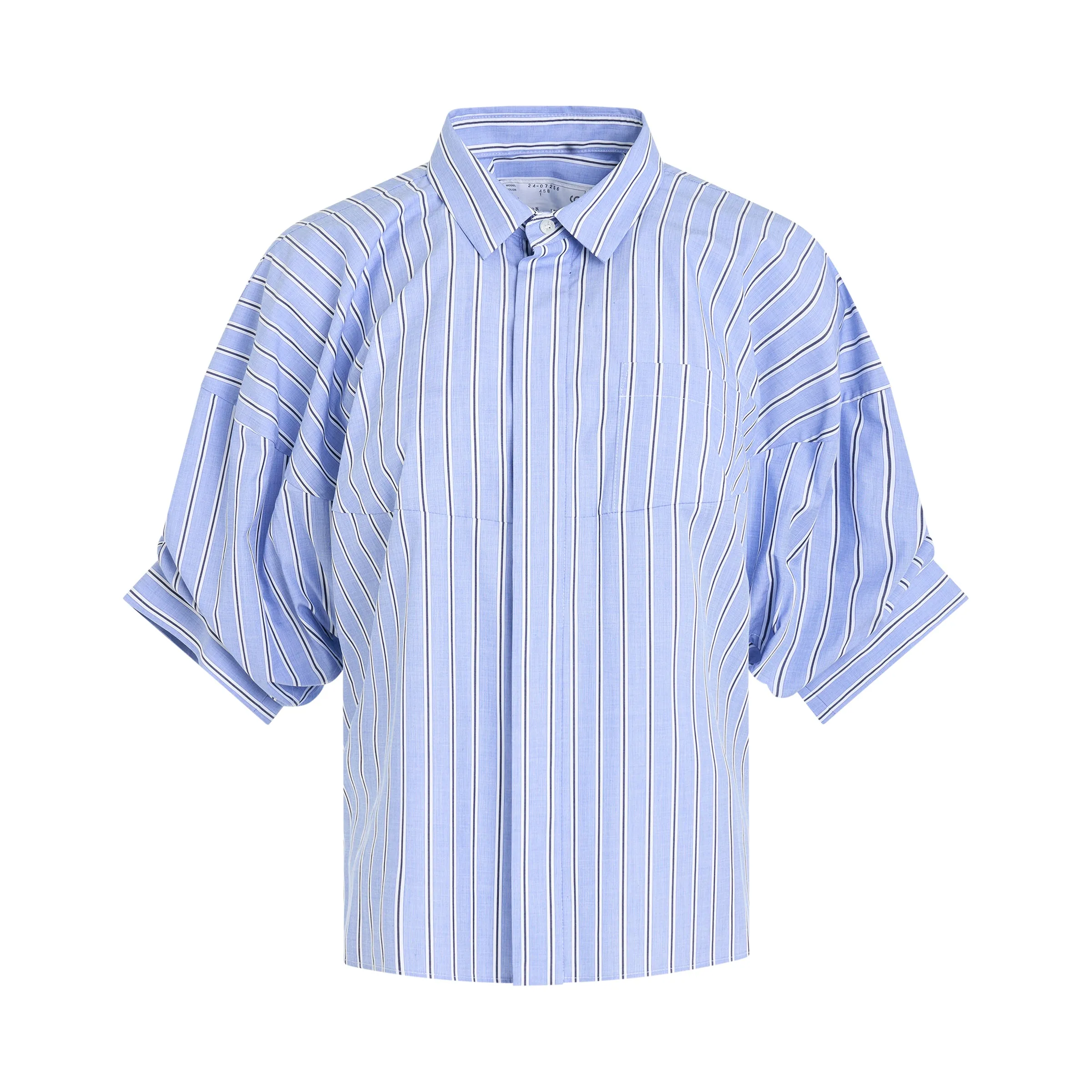 Cotton Balloon Sleeve Shirt in Light Blue Stripe sold by MARAIS