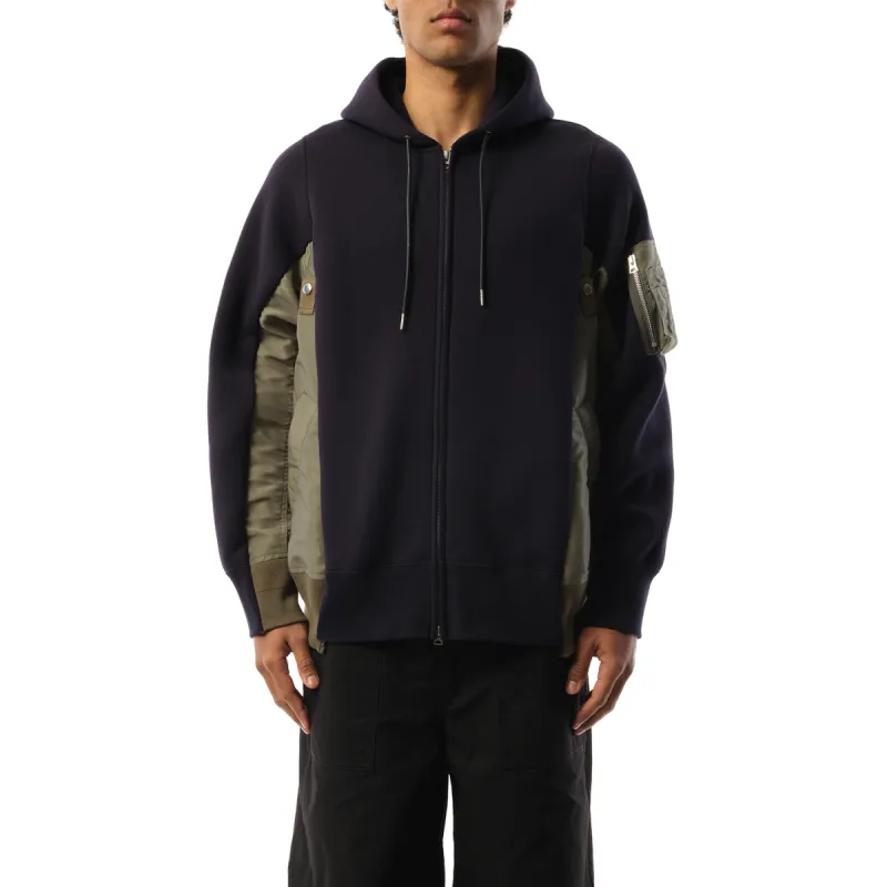 Sponge Sweat Nylon Twill Zip Hoodie in Navy/Khaki sold by MARAIS