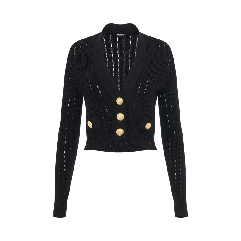 V-Neck 2 Pockets Knit Cropped Cardigan in Black sold by MARAIS