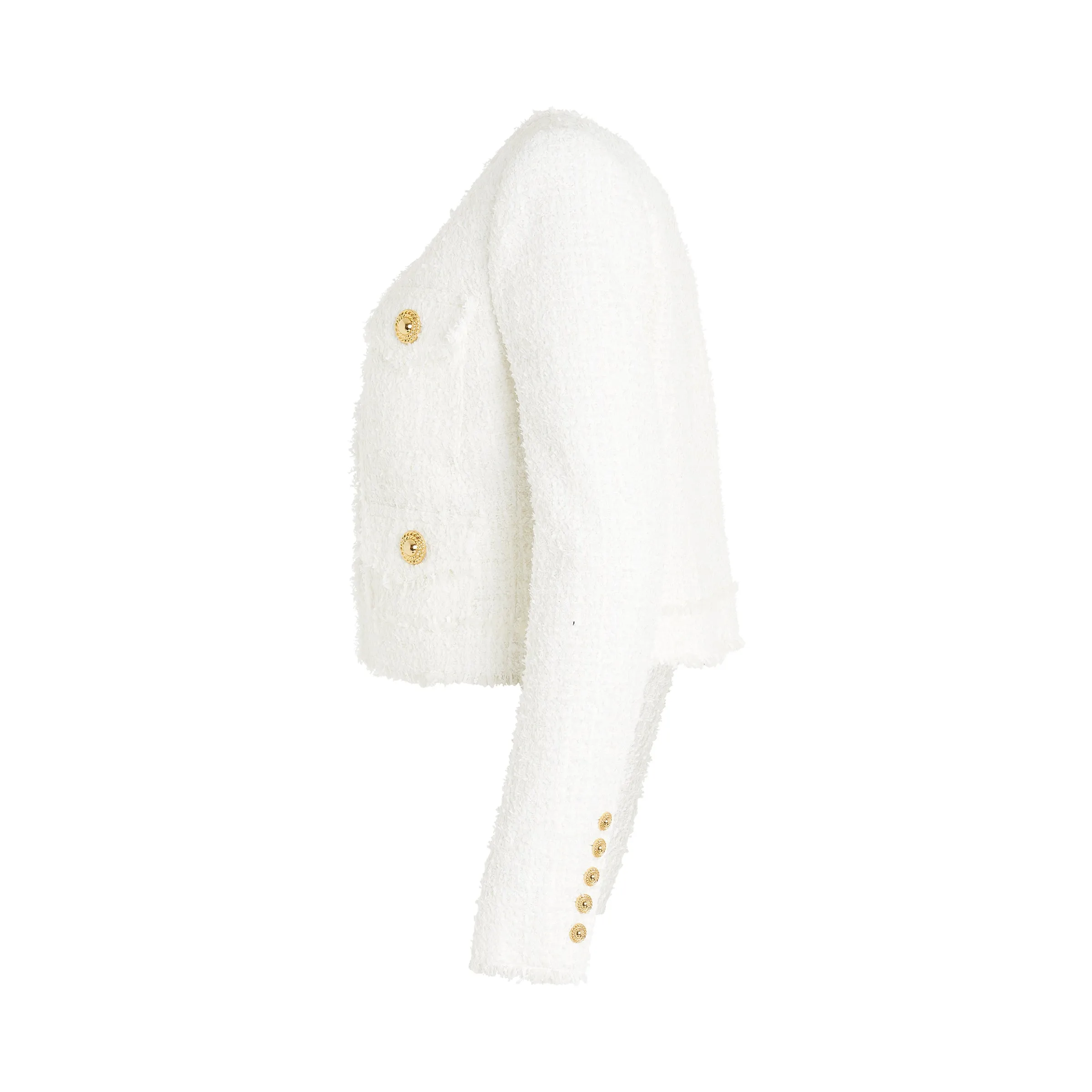 Collarless 4 Pocket Tweed Jacket in White sold by MARAIS product image thumbnail 3