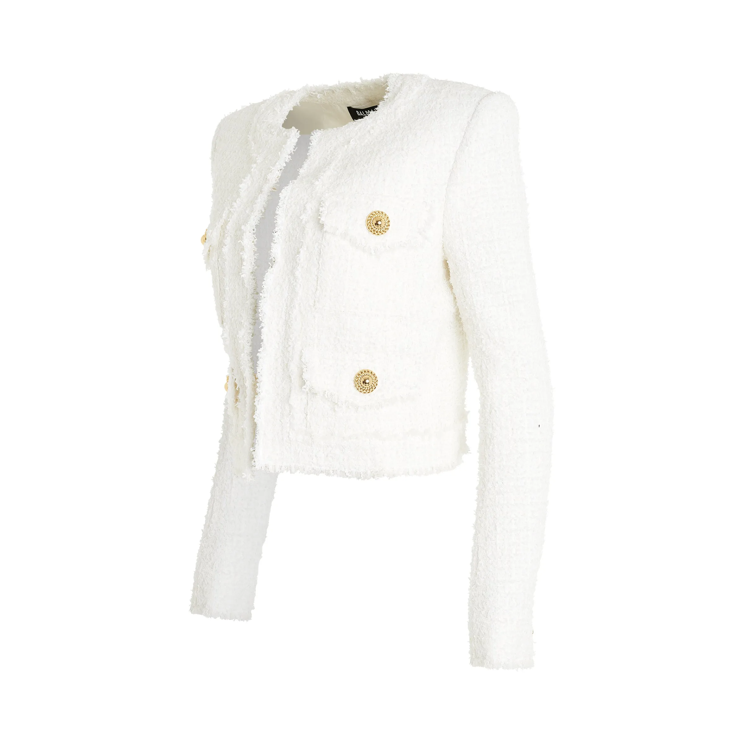 Collarless 4 Pocket Tweed Jacket in White sold by MARAIS product image thumbnail 2