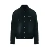 Logo Dirty Washed Denim Trucker Jacket in Black sold by MARAIS
