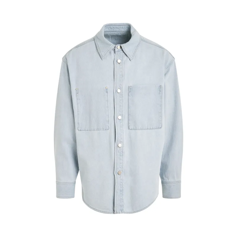 Denim Logo Print Shirt in Blue sold by MARAIS