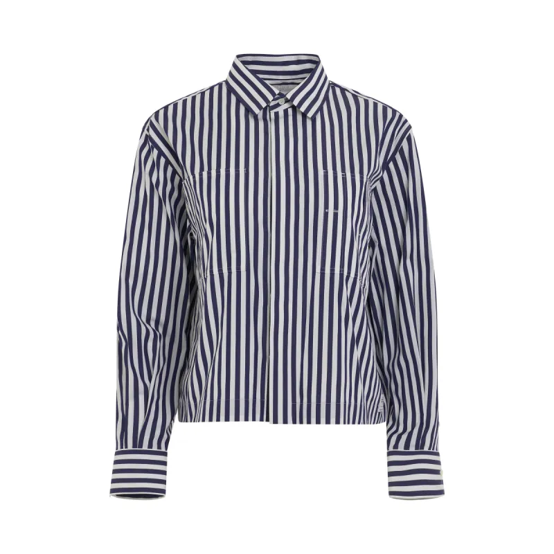 Thomas Mason Cotton Poplin Pocket Shirt in Navy Stripe sold by MARAIS