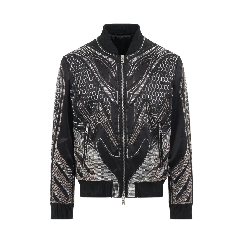 All Over Stud Embroidered Teddy Jacket in Black/White sold by MARAIS
