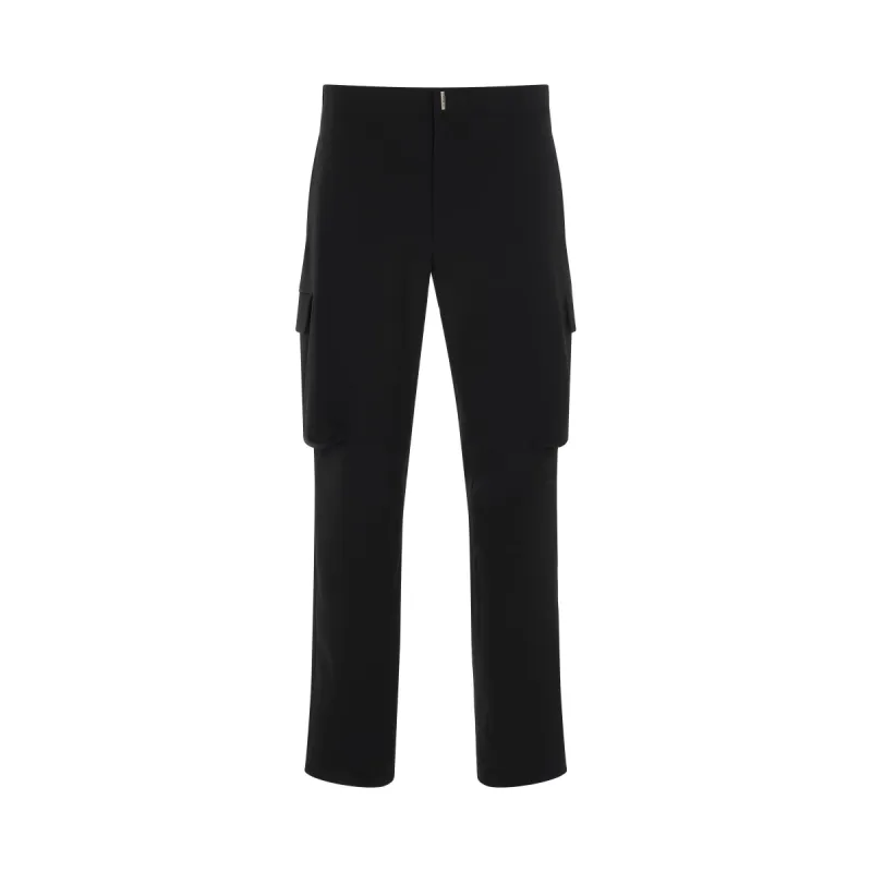 Techincal Wool Cargo Pants in Black sold by MARAIS