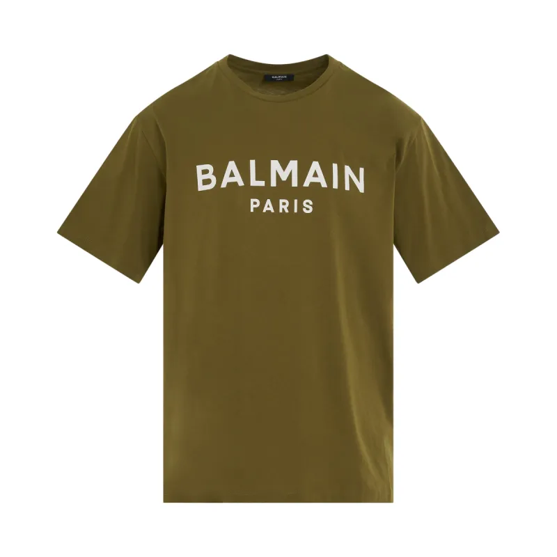Logo Printed Straight Fit T-shirt in Khaki/Off White sold by MARAIS