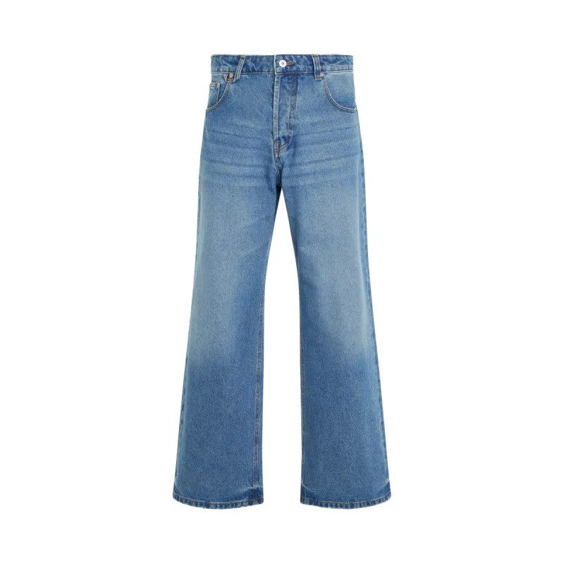 Le Denimes Large Jeans in Blue/Tabac sold by MARAIS