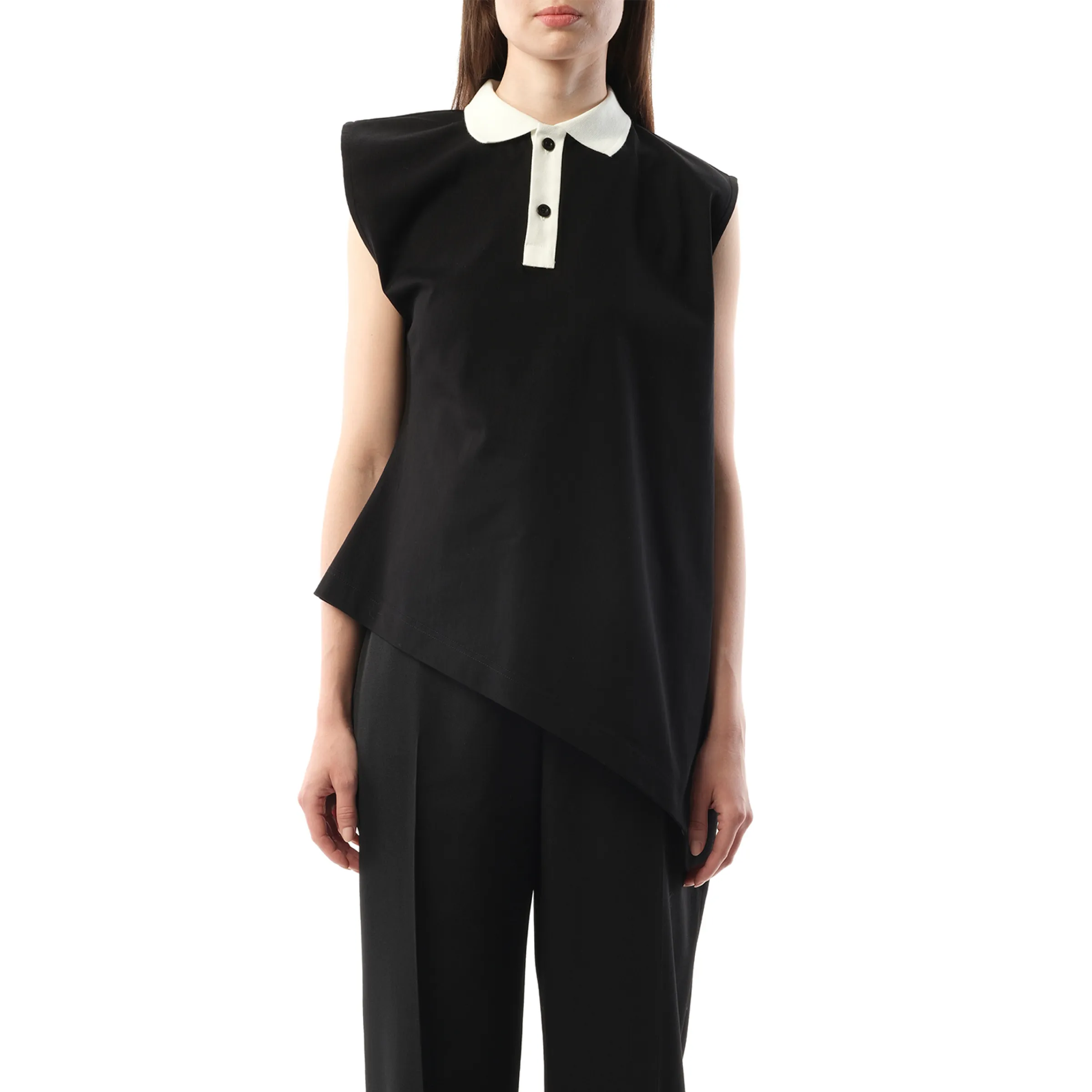 Cotton Poplin x Cotton Jersey Polo in Black sold by MARAIS