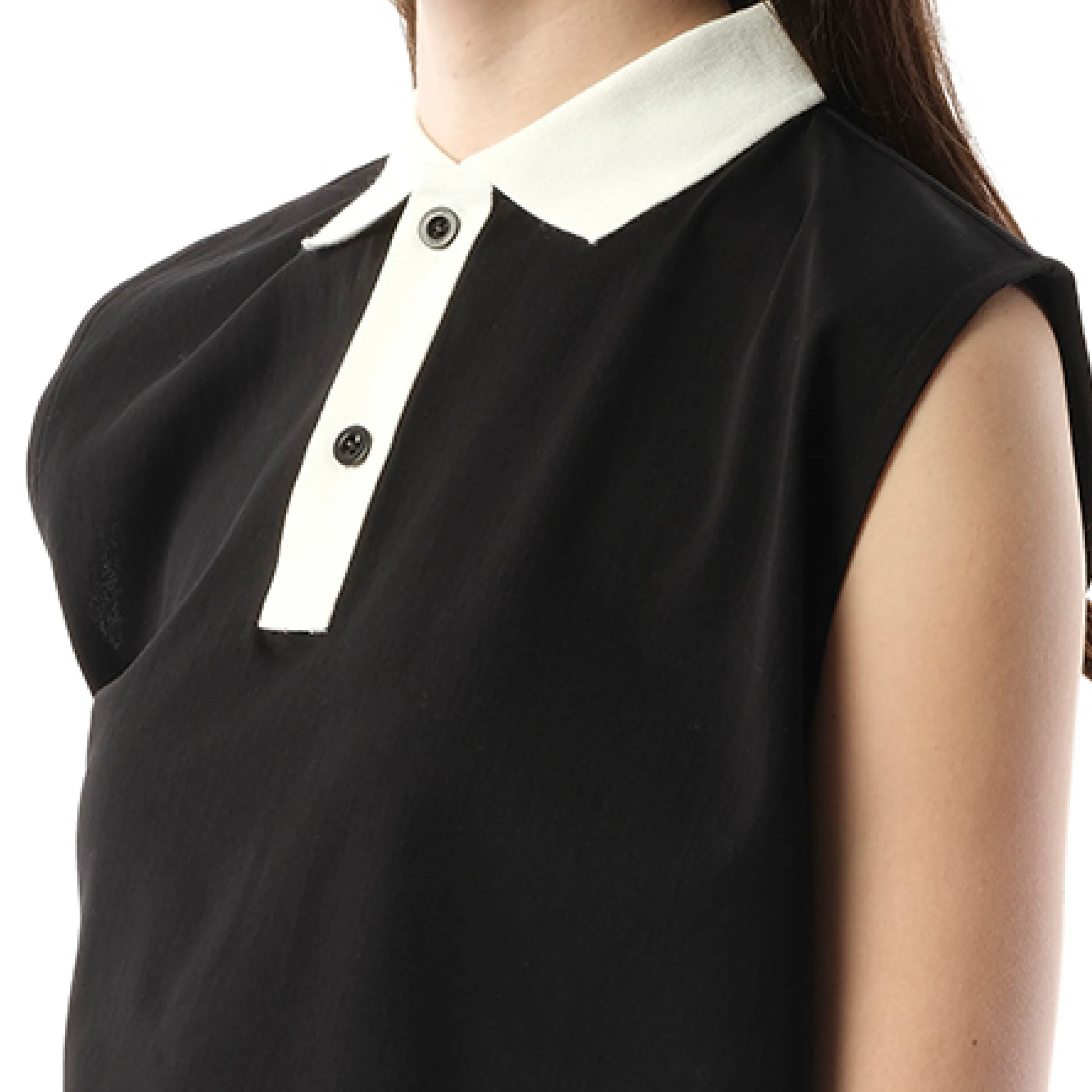 Cotton Poplin x Cotton Jersey Polo in Black sold by MARAIS product image thumbnail 3