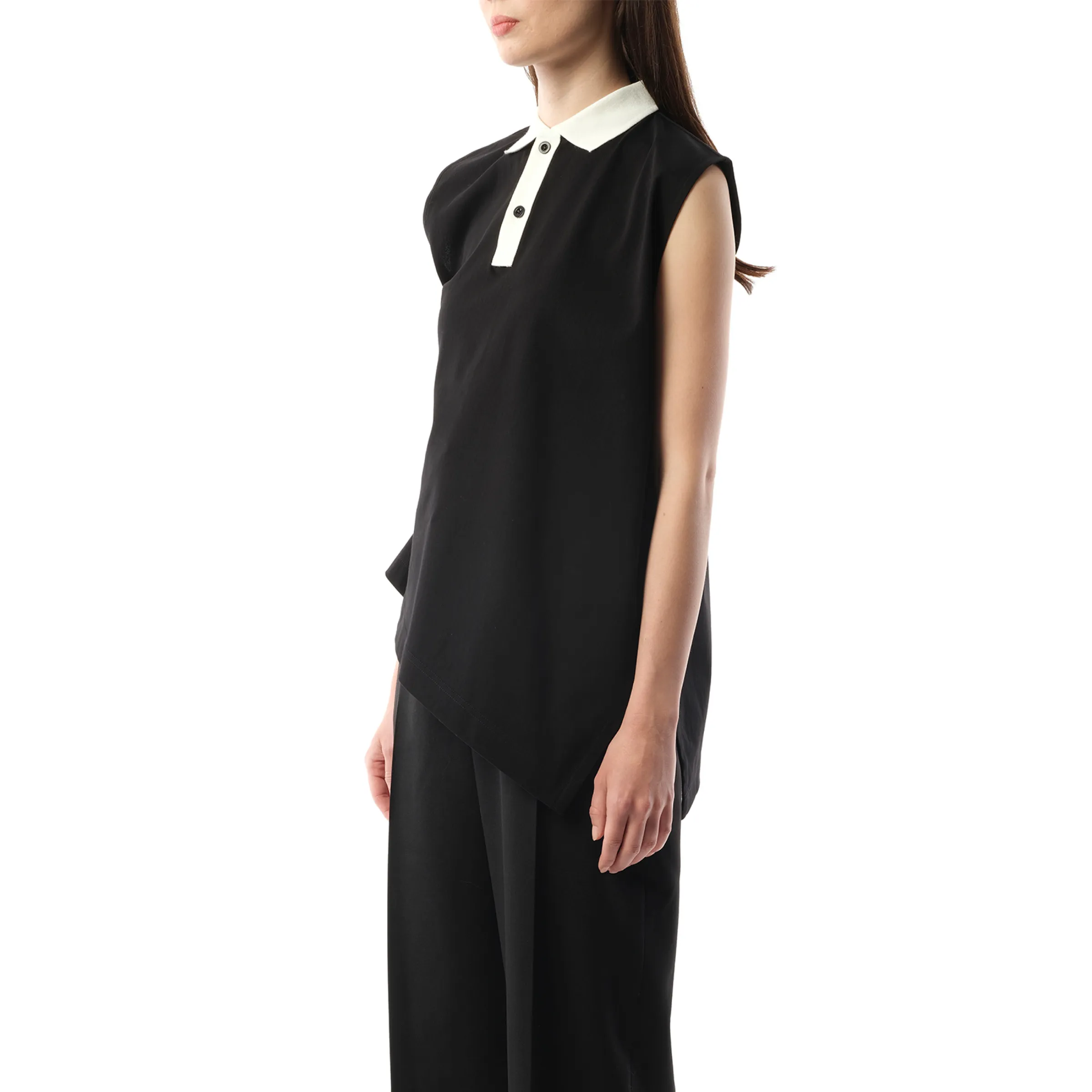 Cotton Poplin x Cotton Jersey Polo in Black sold by MARAIS product image thumbnail 5