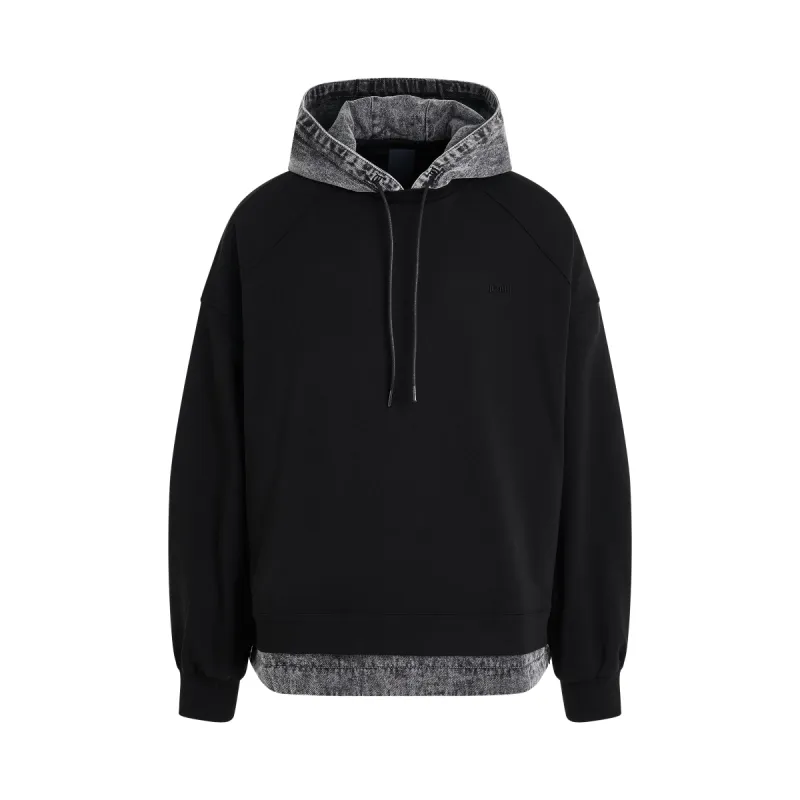Denim Layered Lightweight Hoodie in Black sold by MARAIS
