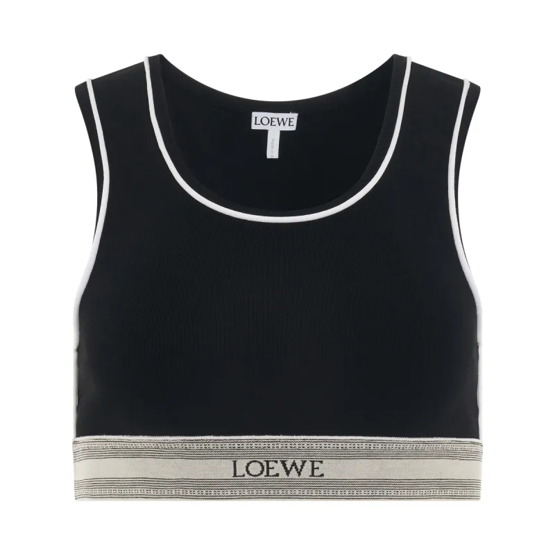 Logo Cropped Tank Top in Black made by Loewe