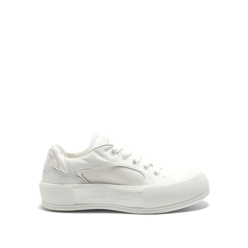 New Deck Lace-Up Plimsoll Sneaker in White sold by MARAIS
