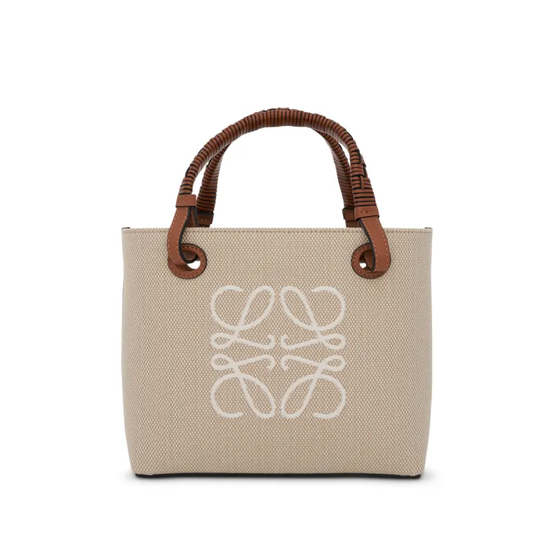 Small Anagram Tote Bag in Jacquard and Calfskin in Ecru sold by MARAIS