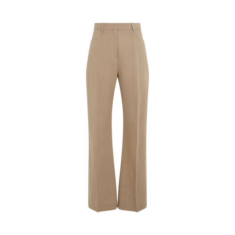 Sauge High Waisted Flare Pants in Beige sold by MARAIS