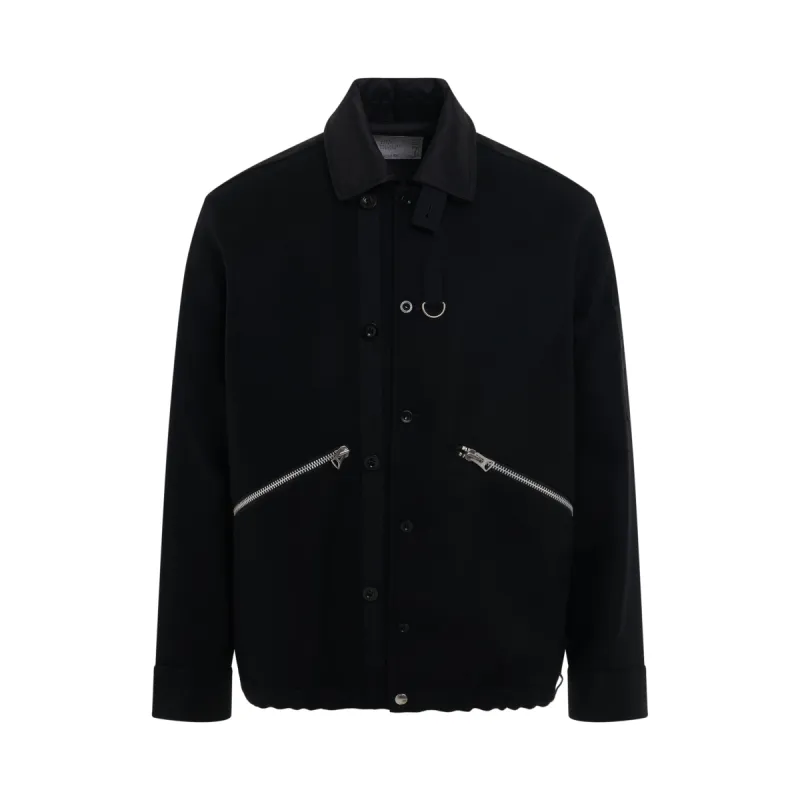 Wool Melton Long Sleeve Shirt in Black sold by MARAIS